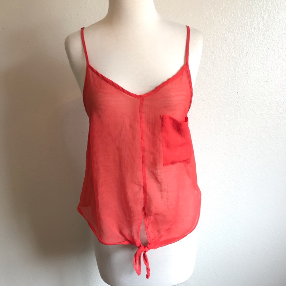 Urban Outfitters Kimchi Blue Orange Spaghetti Strap Crop Top With Tie Front